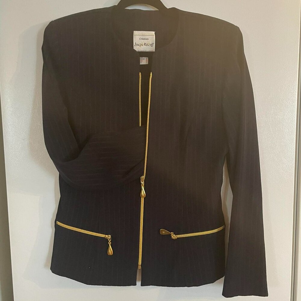 JOSEPH RIBKOFF 2 PIECES; SKIRT AND BLAZER INTERVIEW OUTFIT black velvet SIZE 10